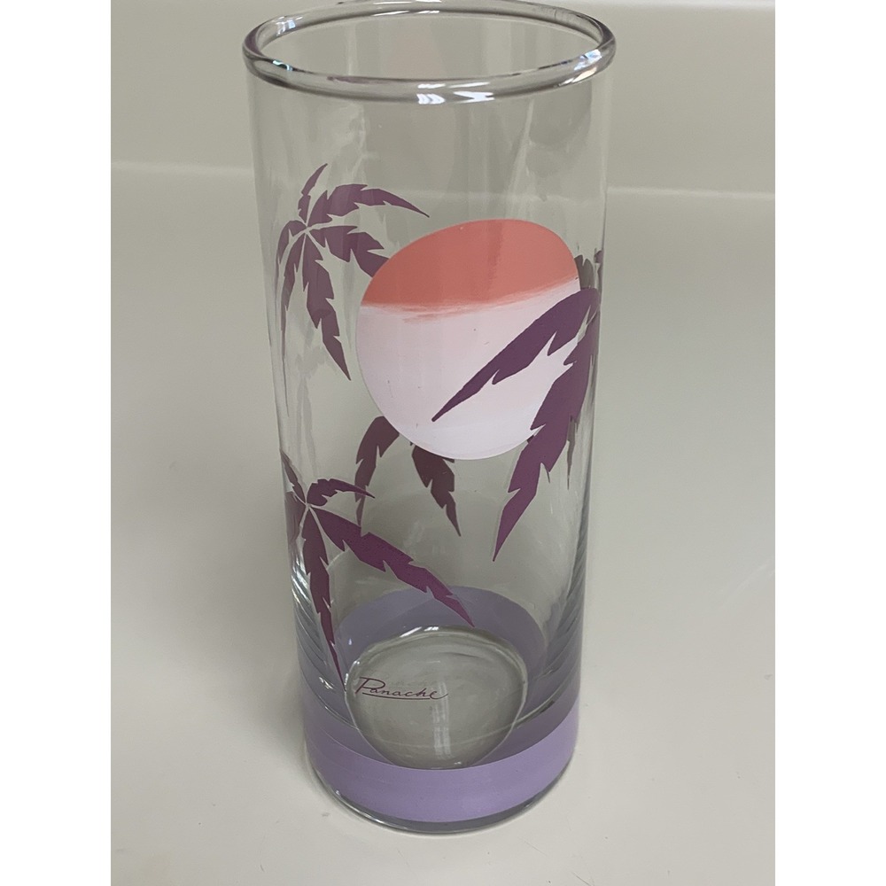 Panache  Vintage Purple Palm Tree Sunset Tropical replacement glass signed Pink